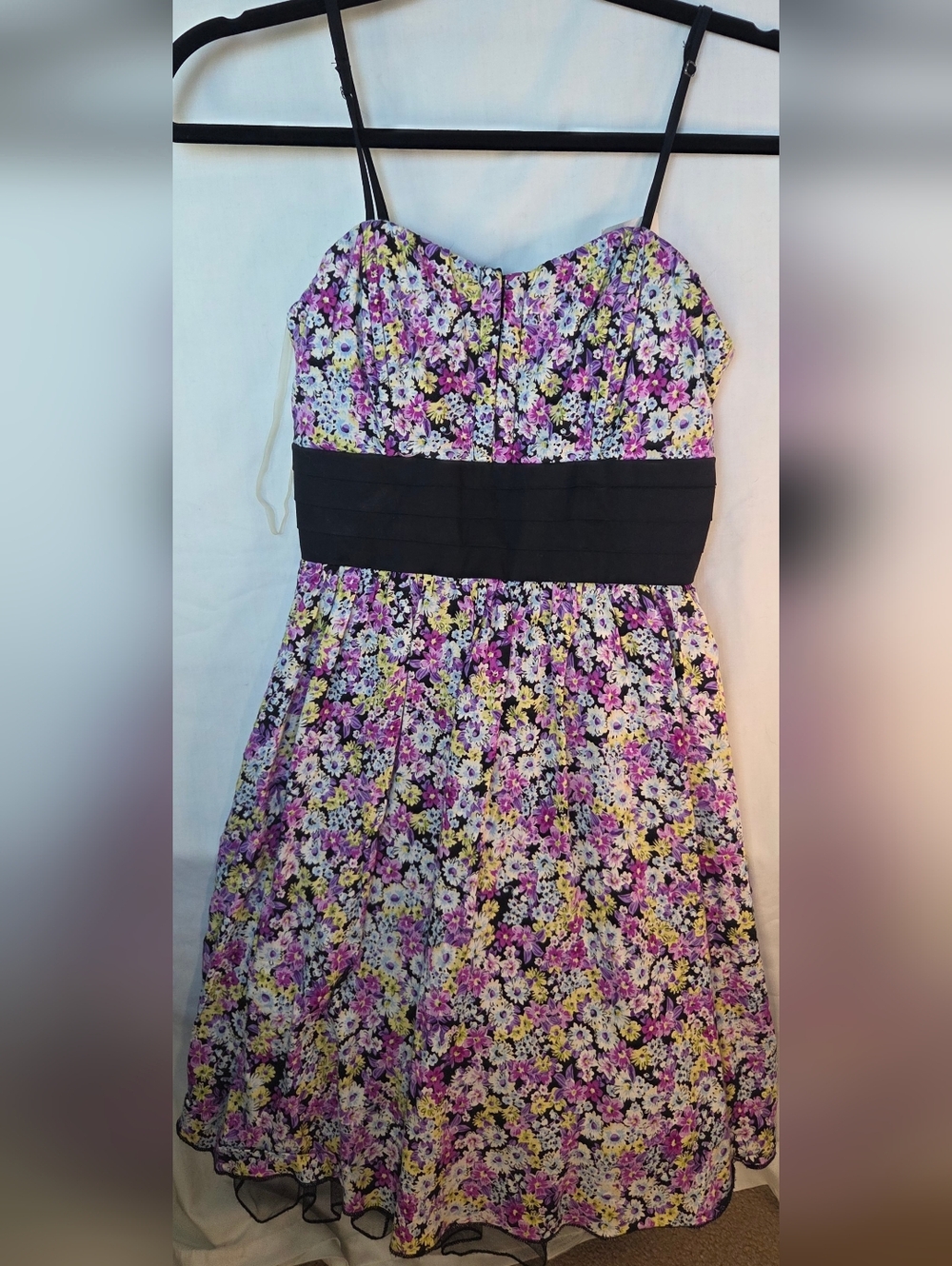VTG Y2K Speechless Purple Black Floral Cinched Waist Tie Tull Slip Dress Sz 7
